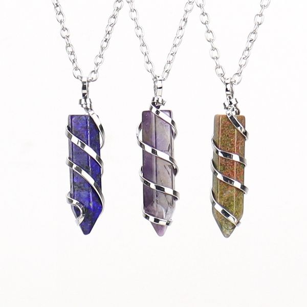 hexagonal pillar natural stone necklace spiral metal crystal pendant necklace, Silver
hexagonal pillar natural stone necklace spiral metal crystal pendant necklace, Silver