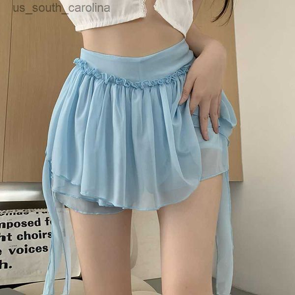 white blue chiffon short kawaii skirt a-line ruffles casual mini skirt beach summer l230522, Black
white blue chiffon short kawaii skirt a-line ruffles casual mini skirt beach summer l230522, Black