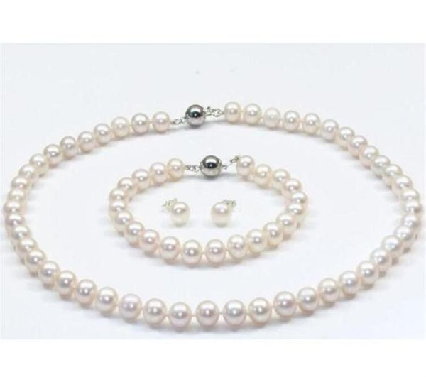 910mm natural akoya white pearl necklace 18inch 925 silver clasp bracelet earrings299v4478008