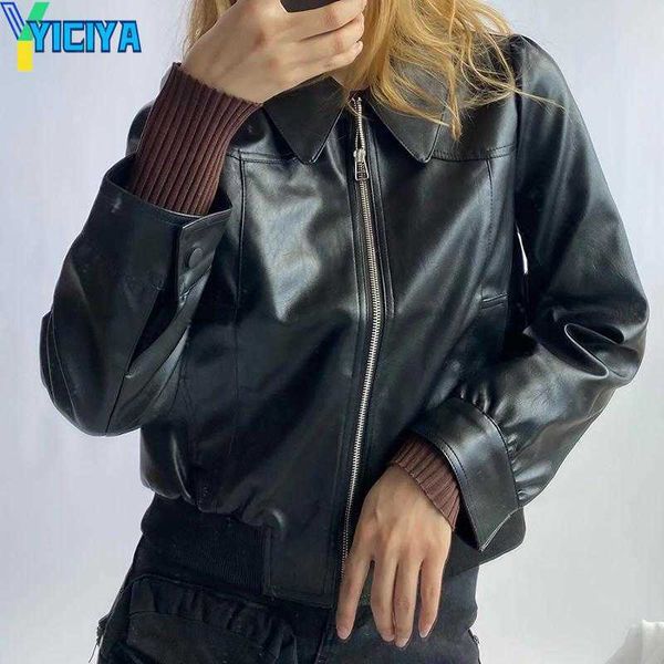 yiciya women's jackets 2023 spring autumn products loose and comfortable british style leather jacket polo collar all-match black coat, Black;brown
yiciya women's jackets 2023 spring autumn products loose and comfortable british style leather jacket polo collar all-match black coat, Black;brown
