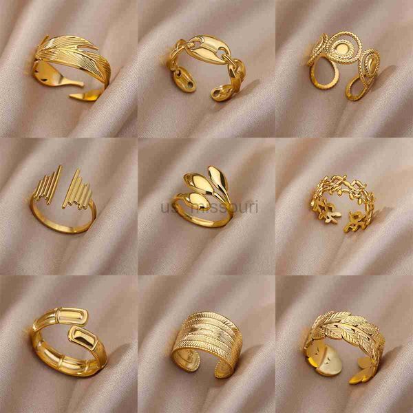 band rings stainless steel rings for women men gold color open gothic geometric leaf ring female male fashion jewelry gift j230531, Silver
band rings stainless steel rings for women men gold color open gothic geometric leaf ring female male fashion jewelry gift j230531, Silver