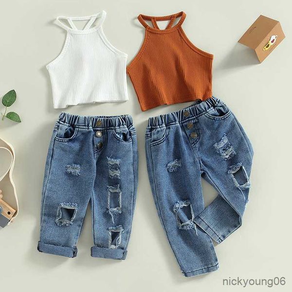 clothing sets girls outfit 1-6y fashion kid children sleeveless camisole with elastic waist ripped jeans summer outfits, White
clothing sets girls outfit 1-6y fashion kid children sleeveless camisole with elastic waist ripped jeans summer outfits, White