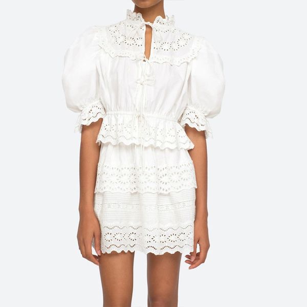 2023 two piece set 100% cotton lace up embroidered cover up with hollow lace shirt and skirt, White
2023 two piece set 100% cotton lace up embroidered cover up with hollow lace shirt and skirt, White