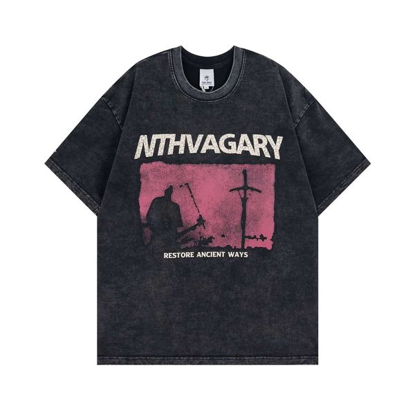 street print washed old short sleeve t-shirt men's and women's high street fashion oversize loose top, White;black
street print washed old short sleeve t-shirt men's and women's high street fashion oversize loose top, White;black