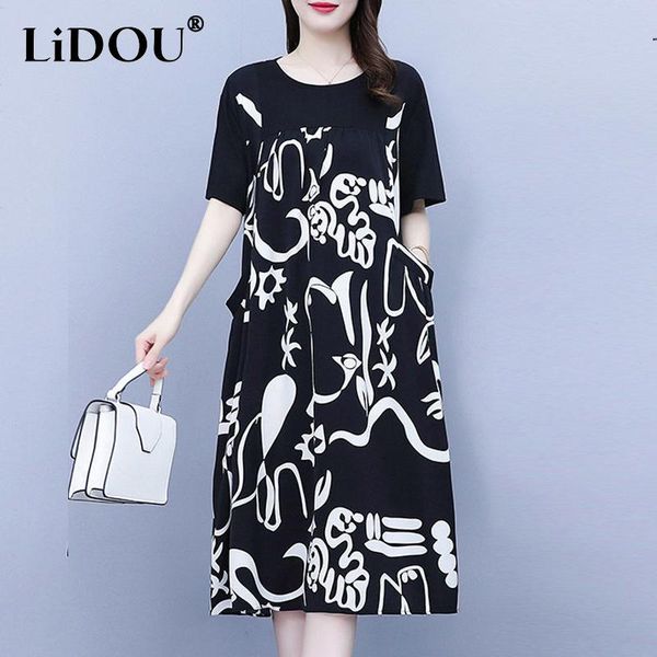 dresses 2022 summer o neck casual fashion print loose dress women's oversized dresses short sleeve patchwork aline vestidos robe femme, Black;gray
dresses 2022 summer o neck casual fashion print loose dress women's oversized dresses short sleeve patchwork aline vestidos robe femme, Black;gray