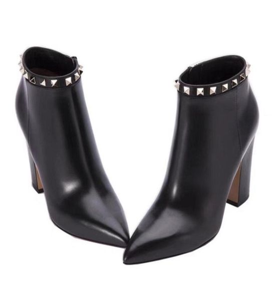 fashion brand high heel boots for womens wool cow leather rivet ankle booties 85mm chunky heel ladies casual shoes pointed toes sz8415113, Black
fashion brand high heel boots for womens wool cow leather rivet ankle booties 85mm chunky heel ladies casual shoes pointed toes sz8415113, Black