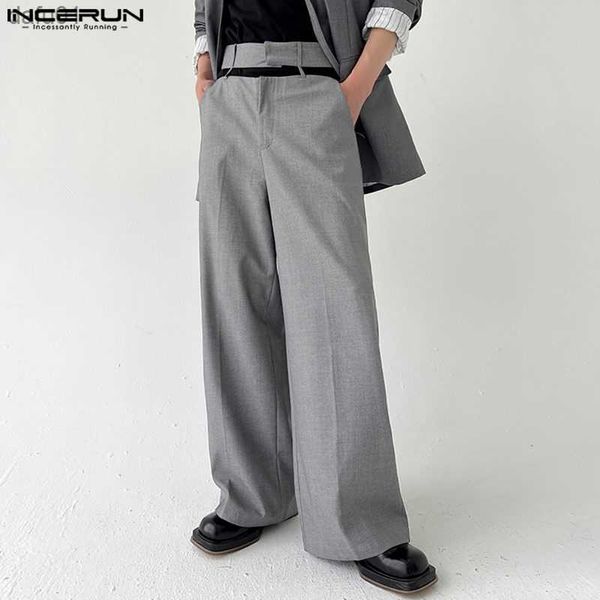 

men's pants incerun men pants solid color hollow out loose 2023 wide leg trousers men pockets streetwear fashion casual pantalon s-5xl, Black