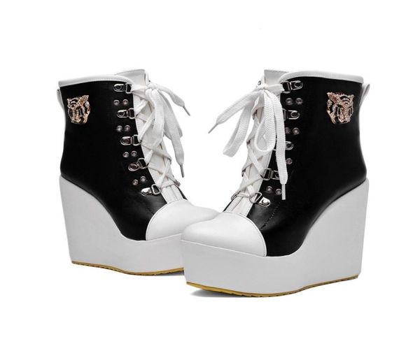 new wedges ankle boots white black round toe wedge shoes thick platform boots women lace up autumn 12cm high heels booties drop sh6618512
new wedges ankle boots white black round toe wedge shoes thick platform boots women lace up autumn 12cm high heels booties drop sh6618512