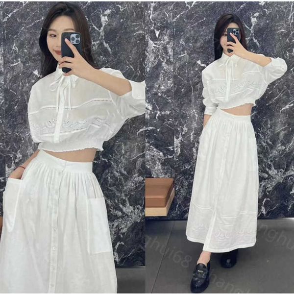 23ss shirt suit womens designer clothing skirt set heavy industry hollowed out embroidery logo short shirt high waist long half skirt sets w, White
23ss shirt suit womens designer clothing skirt set heavy industry hollowed out embroidery logo short shirt high waist long half skirt sets w, White
