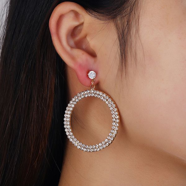 new jewelry cross-border creative gold full diamond geometric circular earrings, Silver
new jewelry cross-border creative gold full diamond geometric circular earrings, Silver