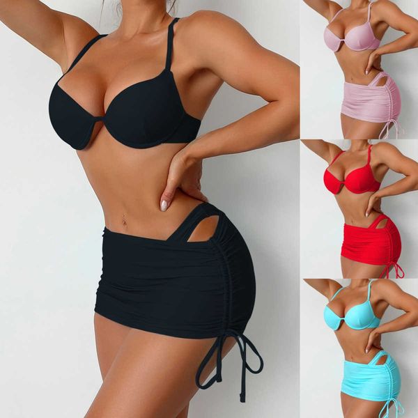 new women's solid split swimwear strap open back swimwear three piece set, White;black
new women's solid split swimwear strap open back swimwear three piece set, White;black