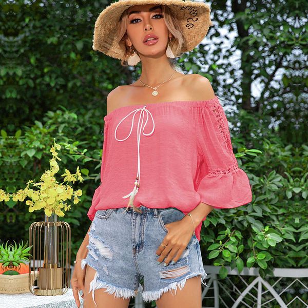 and american european solid color off shoulder hollow out ruffled blouses clothing women's shirts sws, White
and american european solid color off shoulder hollow out ruffled blouses clothing women's shirts sws, White
