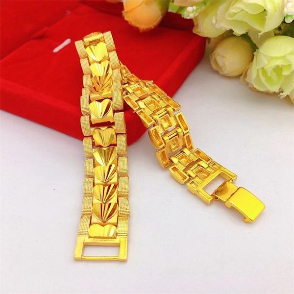 women men bracelet wrist chain real 18k yellow gold filled classic link jewelry with heart carved, Black
women men bracelet wrist chain real 18k yellow gold filled classic link jewelry with heart carved, Black