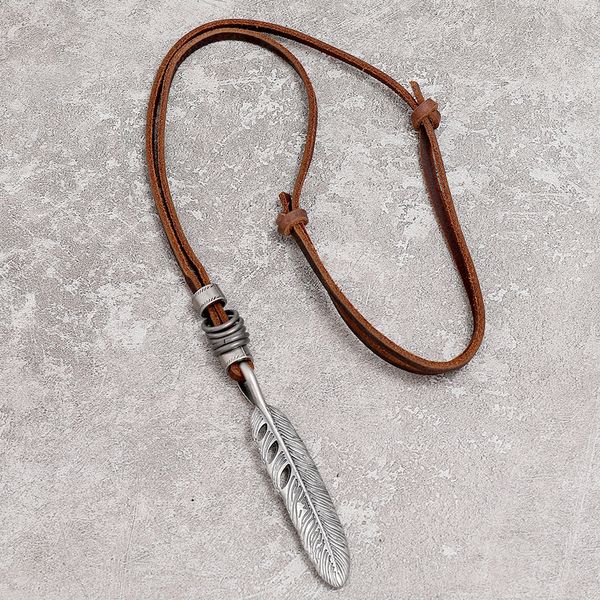 new cross border jewelry simple retro brown litchi pattern cowhide necklace creative personalized feather pendant, Silver
new cross border jewelry simple retro brown litchi pattern cowhide necklace creative personalized feather pendant, Silver