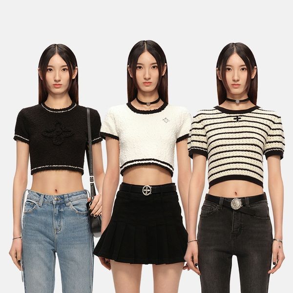knitted short t-shirt women sweaters contrast stripe spring female casual crop short sleeve knit, White
knitted short t-shirt women sweaters contrast stripe spring female casual crop short sleeve knit, White