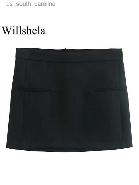 willshela women fashion solid black mini skirt vintage high waist back zipper female chic lady office short skirt l230522
willshela women fashion solid black mini skirt vintage high waist back zipper female chic lady office short skirt l230522