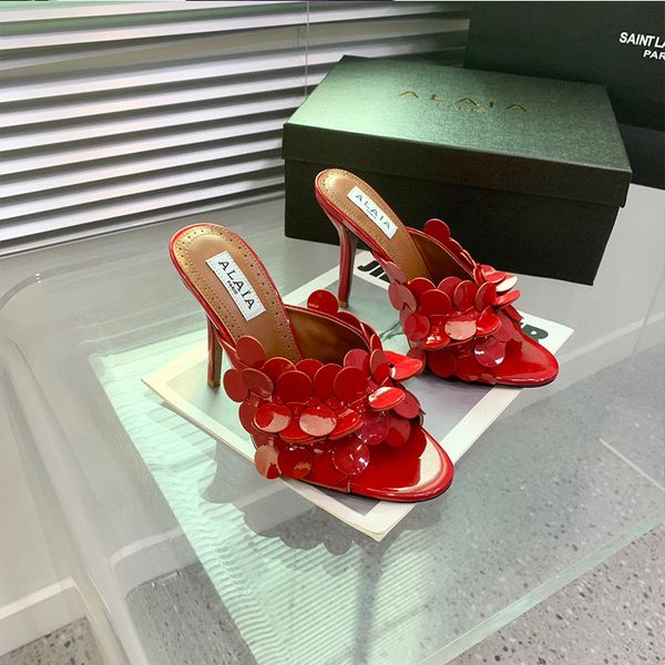 mules slippers new petal decoration sandals stiletto slides open toe shoes women's luxury designer leather dress shoe outsole evening s, Black
mules slippers new petal decoration sandals stiletto slides open toe shoes women's luxury designer leather dress shoe outsole evening s, Black
