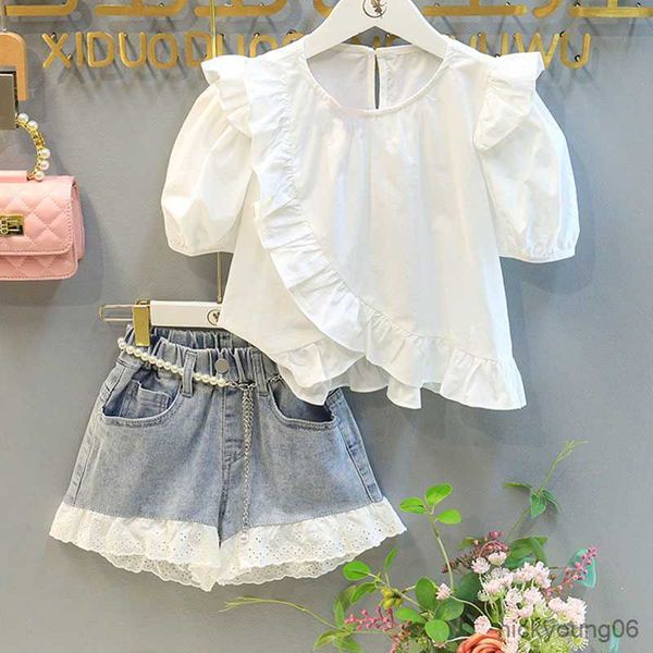 clothing sets girls set summer short-sleeved shirt demin shorts pants kids clothes 2pcs children's suits 2-7y, White
clothing sets girls set summer short-sleeved shirt demin shorts pants kids clothes 2pcs children's suits 2-7y, White