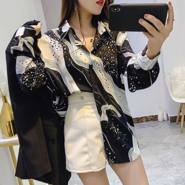 long new sleeve loose chiffon printed shirt women's spring lapel temperament shirt women clothing erst, White
long new sleeve loose chiffon printed shirt women's spring lapel temperament shirt women clothing erst, White