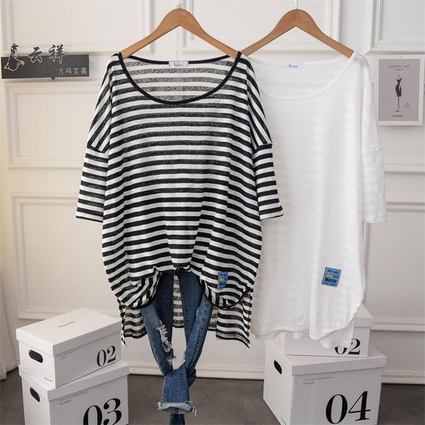 t-shirt large size thin stripe casual tee tunic women short sleeve plus long coverup beach t shirt for summer, White
t-shirt large size thin stripe casual tee tunic women short sleeve plus long coverup beach t shirt for summer, White