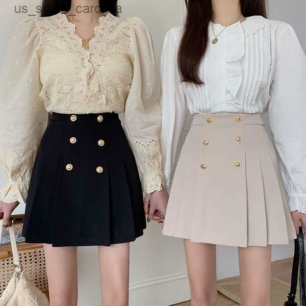 skirts 4xl plus size women's chic summer double breasted skirt lady solid color a line pleated mini skirt streetwear short skirt l23052, Black 
skirts 4xl plus size women's chic summer double breasted skirt lady solid color a line pleated mini skirt streetwear short skirt l23052, Black