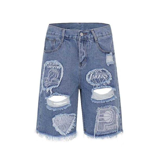 street letter sticker embroidered denim shorts men's trendy loose ragged cut casual capris, Blue
street letter sticker embroidered denim shorts men's trendy loose ragged cut casual capris, Blue