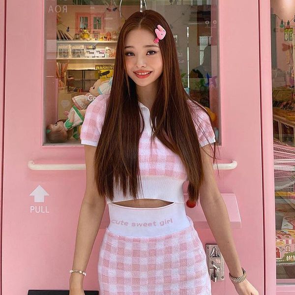 dress women summer two 2 piece set korean style elegant pink plaid short sleeve and high waist bodycon mini skirt, White
dress women summer two 2 piece set korean style elegant pink plaid short sleeve and high waist bodycon mini skirt, White