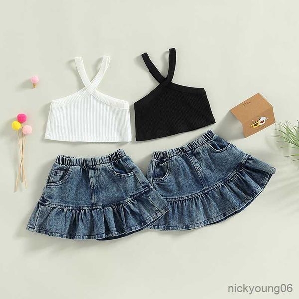 clothing sets girls summer outfit fashion kid children casual solid color ribbed tank elastic denim skirt set, White
clothing sets girls summer outfit fashion kid children casual solid color ribbed tank elastic denim skirt set, White