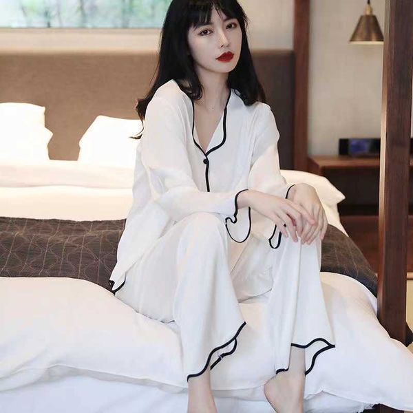 lh6d mji2 b938 women's two piece pants women's pajamas sets woman pajama party summer v neck design suit long sleeve trousers set, White
lh6d mji2 b938 women's two piece pants women's pajamas sets woman pajama party summer v neck design suit long sleeve trousers set, White