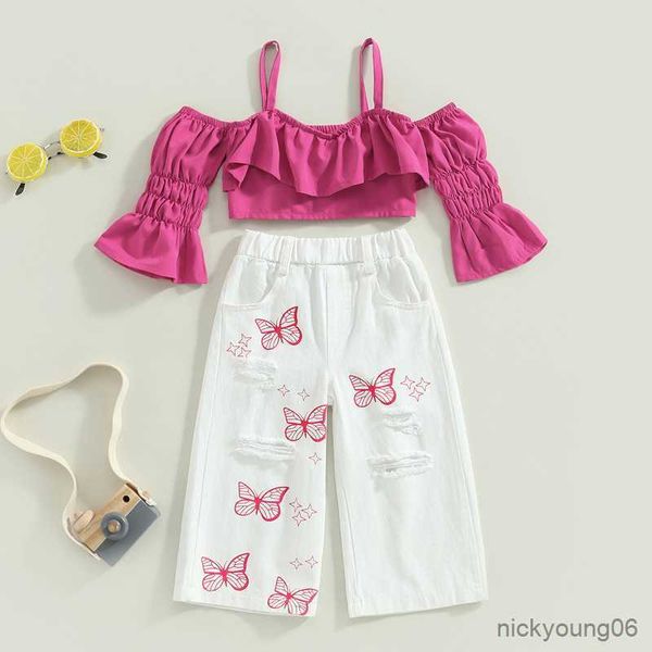 clothing sets girls summer suit children short sleeve shoulder butterfly print pants 2pcs baby clothes fashion outfits, White
clothing sets girls summer suit children short sleeve shoulder butterfly print pants 2pcs baby clothes fashion outfits, White