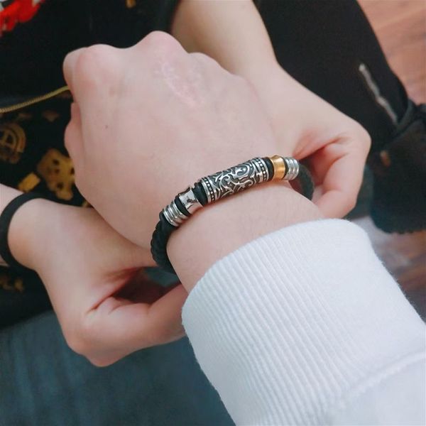 vintage woven leather rope carved metal magnetic buckle bracelet for men's fashion brand titanium steel bracelet accessories, Golden;silver
vintage woven leather rope carved metal magnetic buckle bracelet for men's fashion brand titanium steel bracelet accessories, Golden;silver
