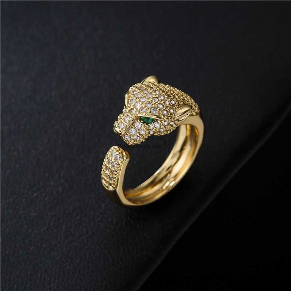 designer luxury cait brand tier classic trend copper micro zircon fashion atmosphere lingbao inlaid diamond open leopard head ring, Silver