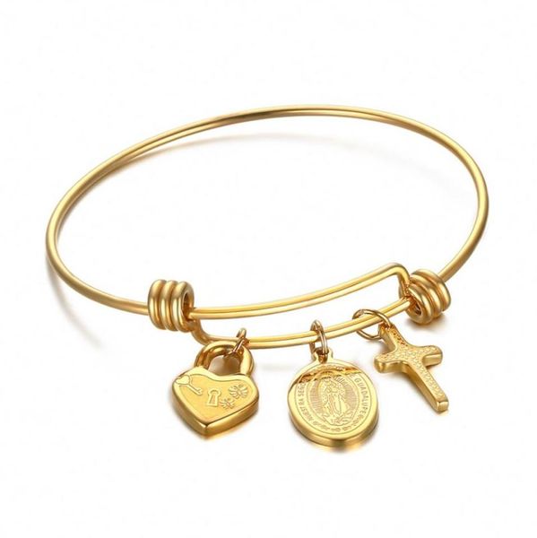 religious theme expandable wire bangle charm bracelet with a cross heart and virgin mary charm6233675, Golden;silver
religious theme expandable wire bangle charm bracelet with a cross heart and virgin mary charm6233675, Golden;silver