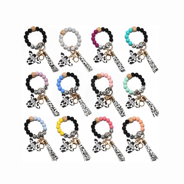 wholesale cow head custom mama wristlet keychain for mom leopard silicone beads wrist bangle tassel beaded bracelet keychains, Silver
wholesale cow head custom mama wristlet keychain for mom leopard silicone beads wrist bangle tassel beaded bracelet keychains, Silver