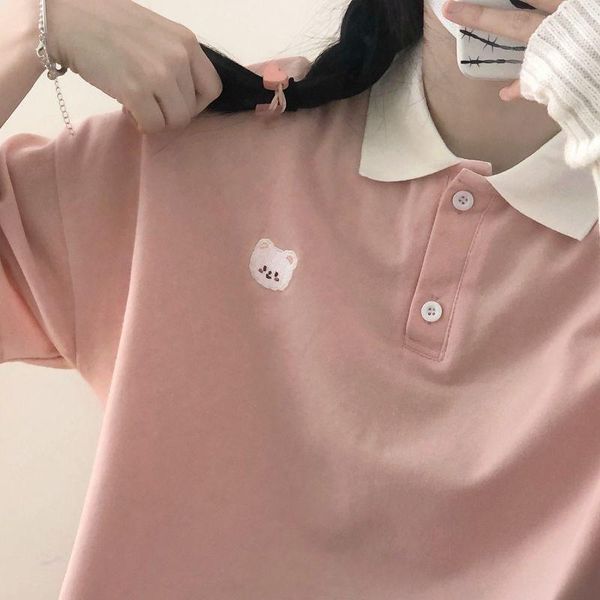 t-shirt bear embroidery polo shirts female women cotton tshirt short sleeve kawaii cute tshirt vintage loose oversized t shirt teens, White
t-shirt bear embroidery polo shirts female women cotton tshirt short sleeve kawaii cute tshirt vintage loose oversized t shirt teens, White