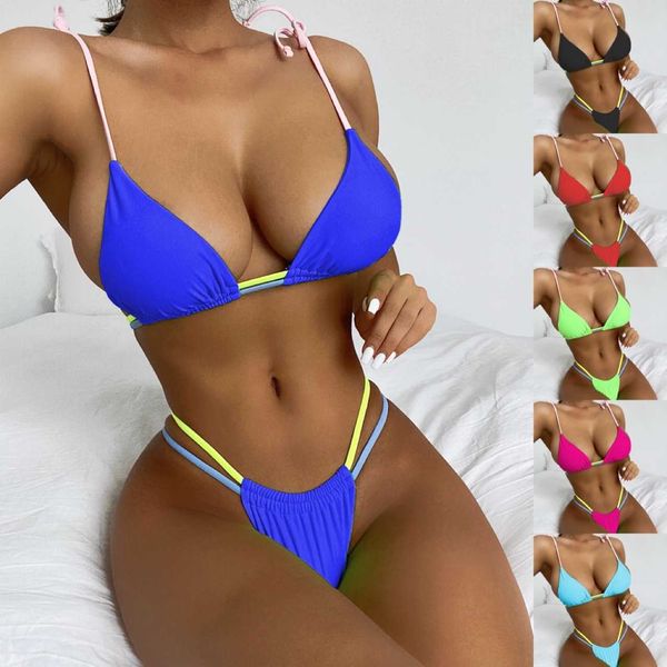 bikini split swimsuit women's triangle color matching lace up bikini swimsuit, White;black
bikini split swimsuit women's triangle color matching lace up bikini swimsuit, White;black