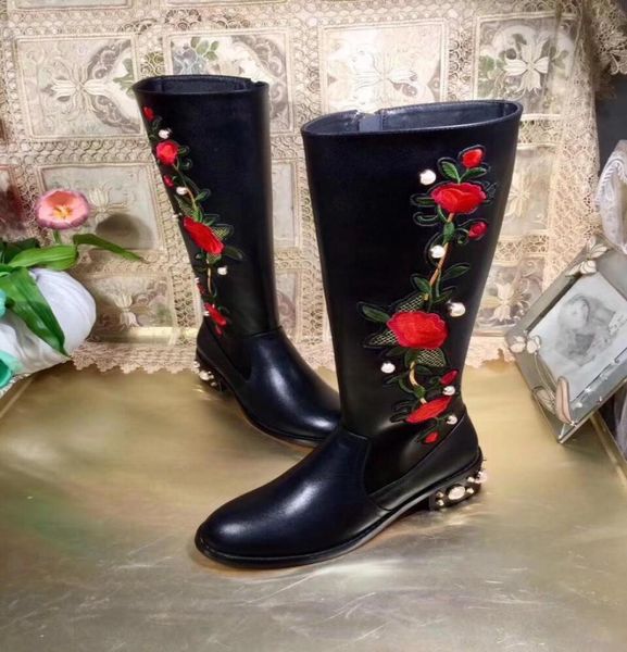 u810 4041 black genuine leather rose embroidery pearl knee high flat boots fashion runway5186642
u810 4041 black genuine leather rose embroidery pearl knee high flat boots fashion runway5186642