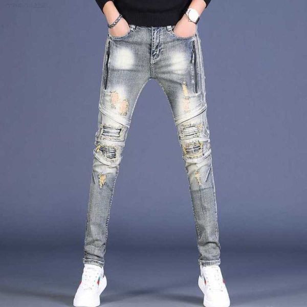 spring and summer street motorcycle jeans for men slim fit small feet hole breaking trendy brand high end worn down pants men, Blue
spring and summer street motorcycle jeans for men slim fit small feet hole breaking trendy brand high end worn down pants men, Blue
