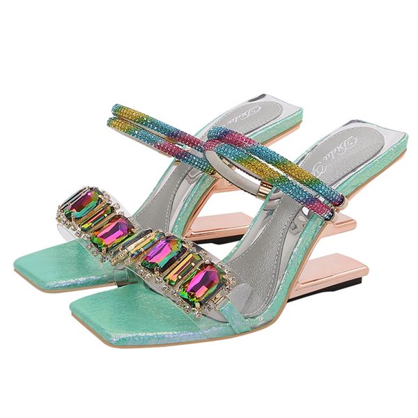crystal women slippers letter strange high heels party dress shoes outside slides straps summer sandals green pumps mules, Black
crystal women slippers letter strange high heels party dress shoes outside slides straps summer sandals green pumps mules, Black