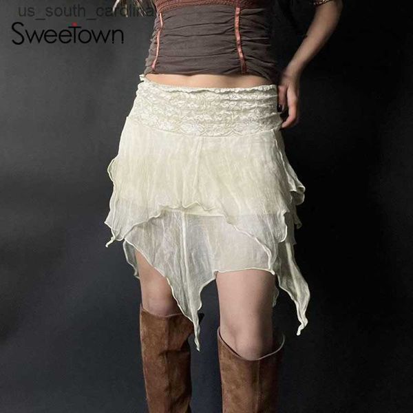 sweetown beige fairycore y2k asymmetrical hem mesh skirt women vintage aesthetic low waist a line summer holiday short skirts l230522, Black
sweetown beige fairycore y2k asymmetrical hem mesh skirt women vintage aesthetic low waist a line summer holiday short skirts l230522, Black