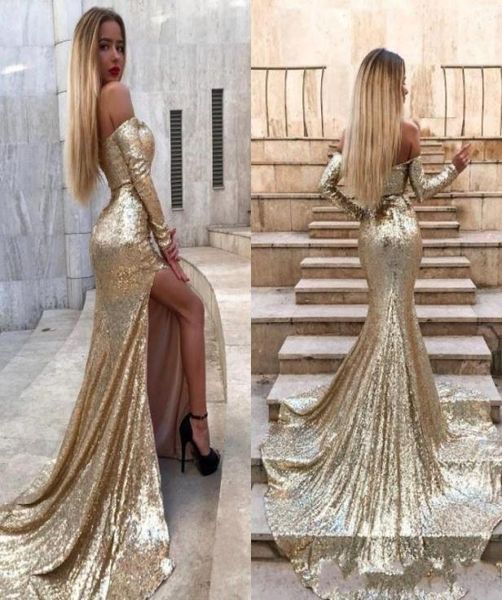 2022 sparkly gold sequined prom dresses side split mermaid off shoulder long sleeves plus size sweep train formal evening gowns pa9955133, Black
2022 sparkly gold sequined prom dresses side split mermaid off shoulder long sleeves plus size sweep train formal evening gowns pa9955133, Black