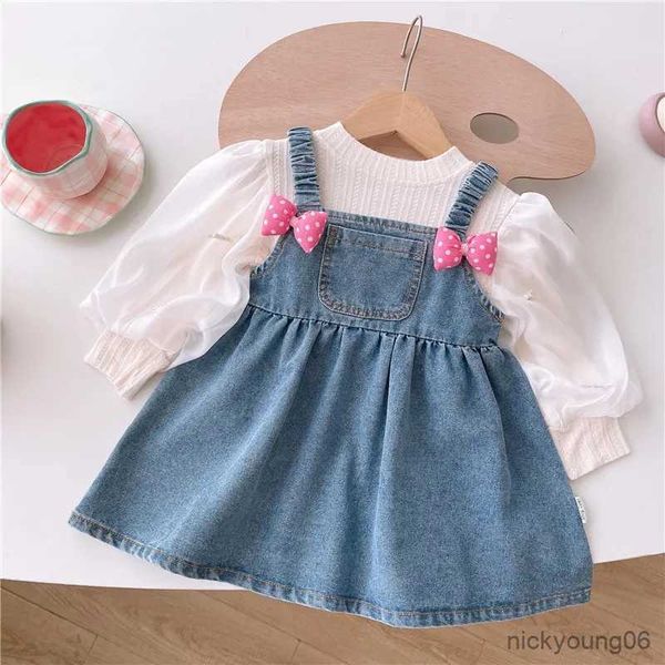 clothing sets girls baby dress set bow knot denim strap mesh bubble sleeve bottom shirt children's, White
clothing sets girls baby dress set bow knot denim strap mesh bubble sleeve bottom shirt children's, White
