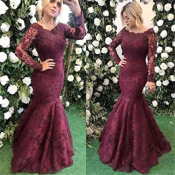 burgundy mermaid mother of the bride dresses long sleeve beading appliques lace satin special occasion party evening gowns, Black;red
burgundy mermaid mother of the bride dresses long sleeve beading appliques lace satin special occasion party evening gowns, Black;red