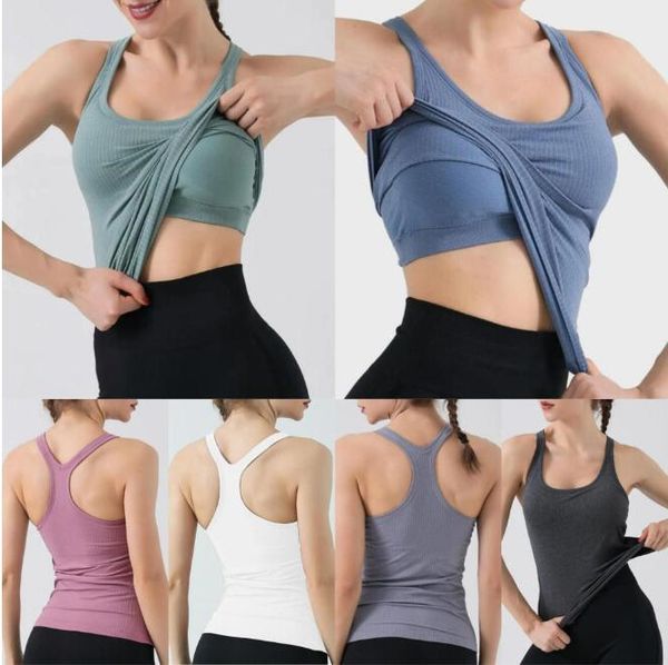 

LU 2023 Sleeveless Ebb to Street Tank Tops Yoga Women Vest with Padded Bra Workout Fitness Athletic LL Sport T-shirt LL, 5_a