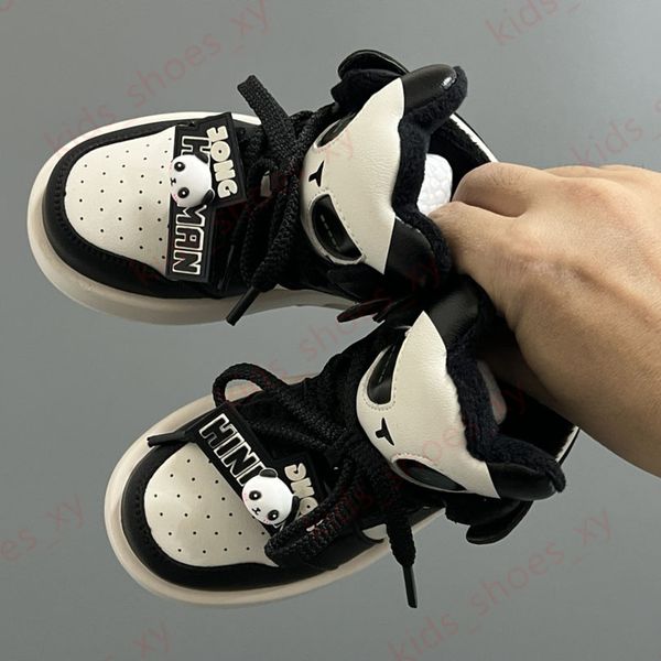 

Boys & Girls Fleece Sports Detachable Cute Cartoon Panda Devil's Patch Versatile Casual Sports High Top Sneakers 26-35, #2