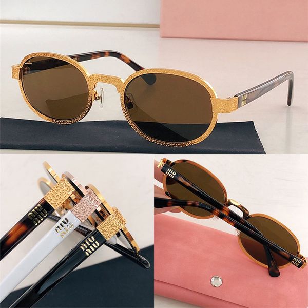 

Designer luxury metal frame sunglasses oval band engraved printed metal frame acetate lens legs fashionable women s multi-color gradient Lunettes de soleil MU88AV