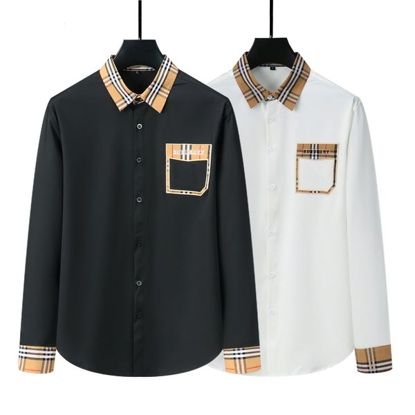 

Mens Casual Shirts Designer Tees Classic Embroidery Long Sleeve Stylish Loose Shirts Man Breathable Grid Splicing Design, C2