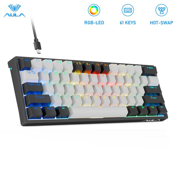 Keyboards AULA F3261 Mechanical Gamer Macro swap Gaming Keyboard for Tablet 60 Percent Layout RGB Customize Software 231130 26L0313