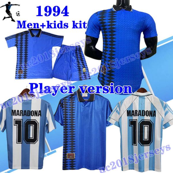 Player version 1994 Retro Argentina Soccer Jerseys Men kids kit Classic Maradona Vintage Football Shirt Messis RIQUELME CRESPO TEVEZ ORTEGA BATISTUTA