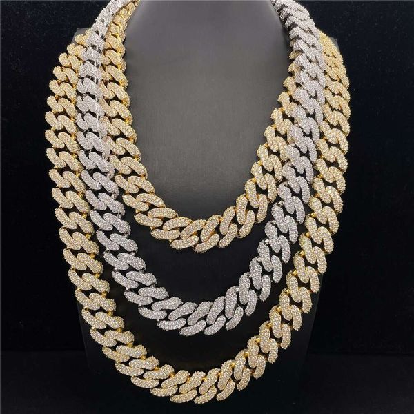 

Iced Out 18Mm Width 2 Rows Hip Hop Jewelry Sterling Sier Gold Plated VVS Moissanite Cuban Link Chain Necklace